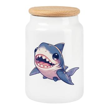Requins Requin - Boîte à biscuits avec couvercle en bois - blanc - Devant