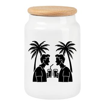 Silhouette de plage de vacances - Boîte à biscuits avec couvercle en bois - blanc - Devant