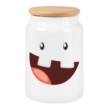 Funny monster with a big grin - Cookie Jar with Wooden Lid - white - Front