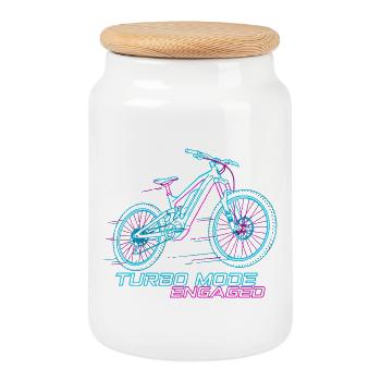 Neon Cyberpunk E-MTB Turbo Tee - Keksdose mit Holzdeckel - Weiß - Vorne
