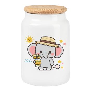 Éléphant d’été avec boisson - Boîte à biscuits avec couvercle en bois - blanc - Devant