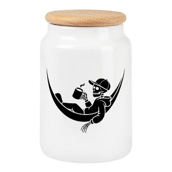 Squelette dans un hamac avec du café - Boîte à biscuits avec couvercle en bois - blanc - Devant