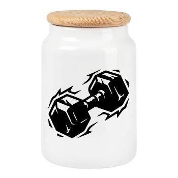 Dumbbell icon - Cookie Jar with Wooden Lid - white - Front