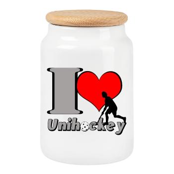 Floorball floorball i love - Cookie Jar with Wooden Lid - white - Front