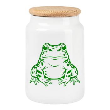 Cadeau du crapaud grenouille verte - Boîte à biscuits avec couvercle en bois - blanc - Devant