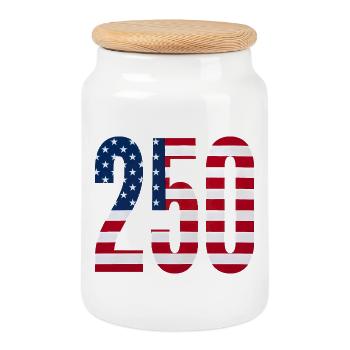 250 American Flag 4th Of July Happy Birthday - Keksdose mit Holzdeckel - Weiß - Vorne