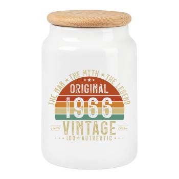 1966 Vintage Retro Birthday Gift - Cookie Jar with Wooden Lid - white - Front