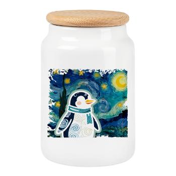 Cute Penguin - Gift for Penguin Lover - Cookie Jar with Wooden Lid - white - Front