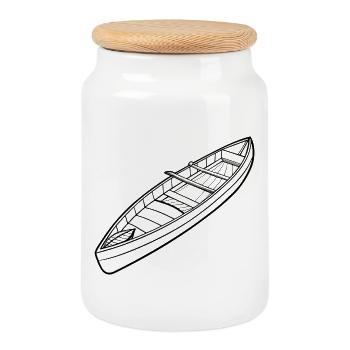 Minimalist Canoe Outline - Cookie Jar with Wooden Lid - white - Front