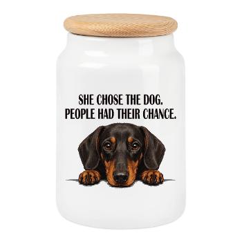 Maman teckel Elle a choisi le chien - Boîte à biscuits avec couvercle en bois - blanc - Devant