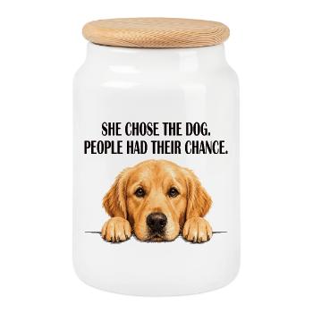 Maman Golden Retriever Elle a choisi le chien - Boîte à biscuits avec couvercle en bois - blanc - Devant