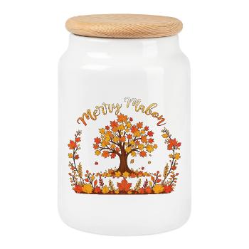 Joyeuse Roue Mabon de l’Année Équinoxe d’Automne - Boîte à biscuits avec couvercle en bois - blanc - Devant