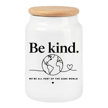 Be Kind Globe Design - Nous sommes tous un seul monde - Boîte à biscuits avec couvercle en bois - blanc - Devant