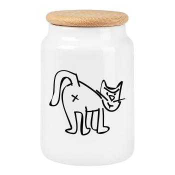 Katze - Keksdose mit Holzdeckel - Weiß - Vorne