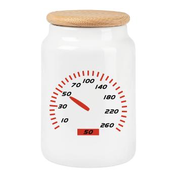 Birthday - 50 - Cookie Jar with Wooden Lid - white - Front