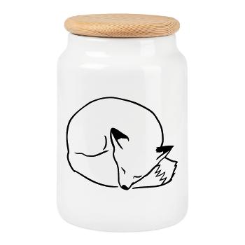 Fuchs schlafend: Niedlich, Kawaii & Comic Stil - Keksdose mit Holzdeckel - Weiß - Vorne