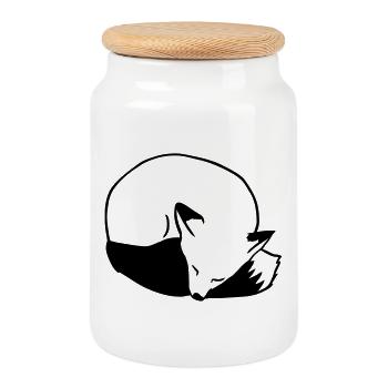 Fuchs schlafend: Niedlich, Kawaii & Comic Stil - Keksdose mit Holzdeckel - Weiß - Vorne