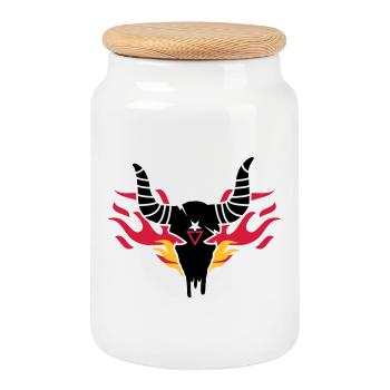 Bull crâne avec des flammes - Boîte à biscuits avec couvercle en bois - blanc - Devant