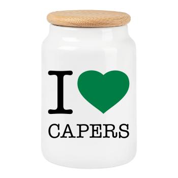 I LOVE CAPERS Kapern - Keksdose mit Holzdeckel - Weiß - Vorne
