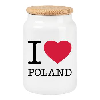 I LOVE POLAND Polen Polska - Cookie Jar with Wooden Lid - white - Front