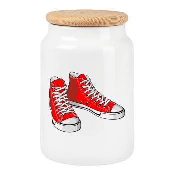 Red sneakers - Cookie Jar with Wooden Lid - white - Front