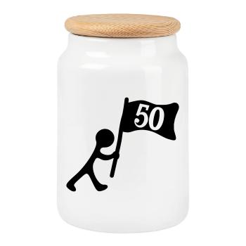 Birthday 50 years - Cookie Jar with Wooden Lid - white - Front