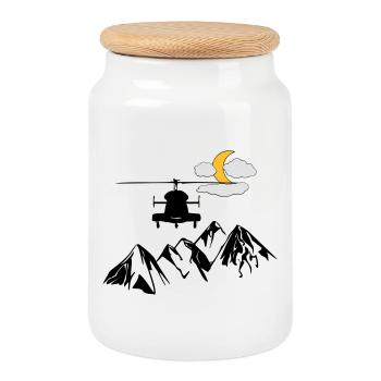 Hubschrauber - Keksdose mit Holzdeckel - Weiß - Vorne
