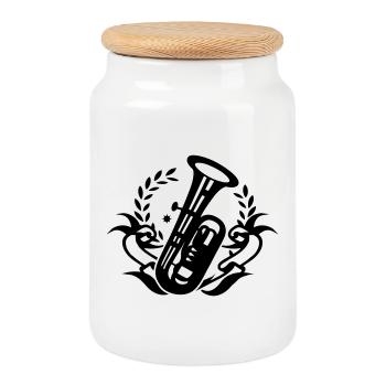 Tuba Instrument pour brass band - Boîte à biscuits avec couvercle en bois - blanc - Devant