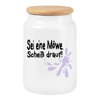 Möwen Scheiß drauf--3 - Keksdose mit Holzdeckel - Weiß - Vorne