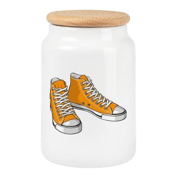 Orange sneakers - Cookie Jar with Wooden Lid - white - Front