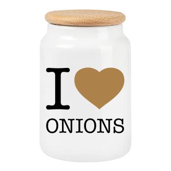 I LOVE ONIONS Zwiebeln - Keksdose mit Holzdeckel - Weiß - Vorne