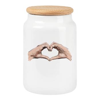 Hands heart - Boîte à biscuits avec couvercle en bois - blanc - Devant