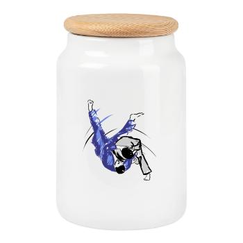 Judo - Boîte à biscuits avec couvercle en bois - blanc - Devant