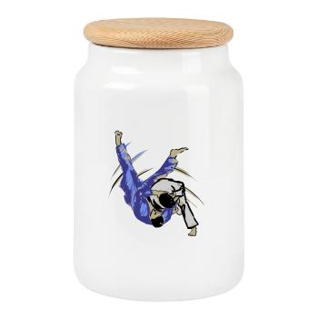 Judo - Boîte à biscuits avec couvercle en bois - blanc - Devant