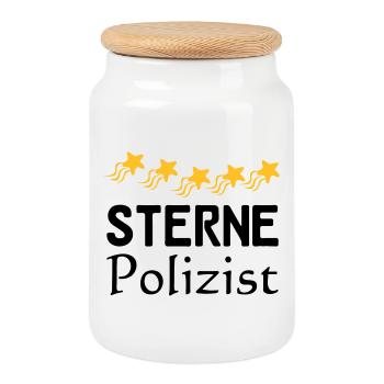 Sterne Polizist Geschenk - Keksdose mit Holzdeckel - Weiß - Vorne