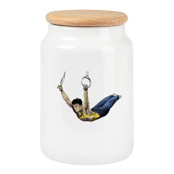 Gymnastics - Cookie Jar with Wooden Lid - white - Front