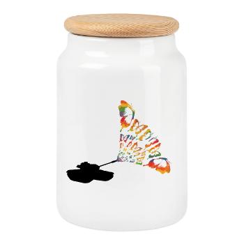 Tank butterflies - Cookie Jar with Wooden Lid - white - Front