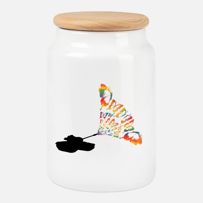 Papillons de réservoir - Boîte à biscuits avec couvercle en bois - blanc