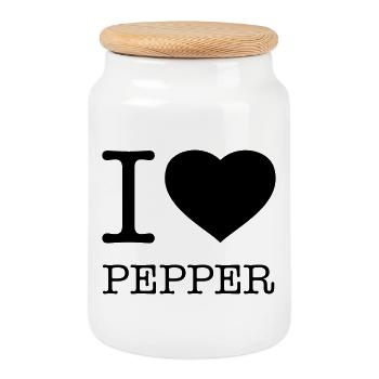 I LOVE PEPPER Pfeffer - Cookie Jar with Wooden Lid - white - Front