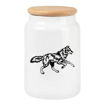 Flamme Tribale du Loup Courant - Boîte à biscuits avec couvercle en bois - blanc - Devant