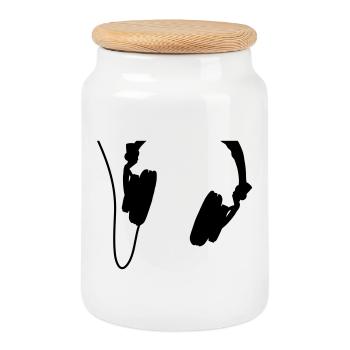 headphones_vector - Cookie Jar with Wooden Lid - white - Front