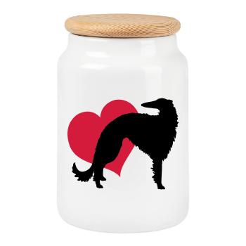 Borzoi my love - Cookie Jar with Wooden Lid - white - Front