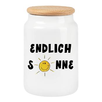 Endlich Sonne - Sommer - Sonnenschein - Keksdose mit Holzdeckel - Weiß - Vorne