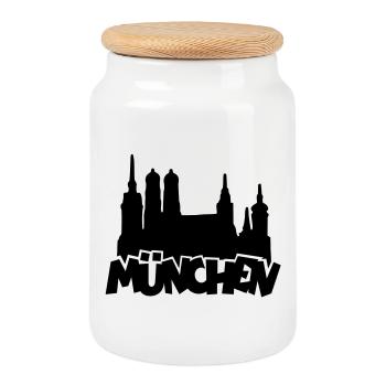München Skyline - Keksdose mit Holzdeckel - Weiß - Vorne