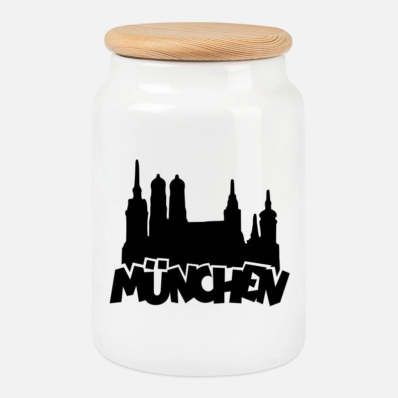 München Skyline - Keksdose mit Holzdeckel - Weiß