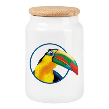 Explosion des couleurs du toucan tropical - Boîte à biscuits avec couvercle en bois - blanc - Devant