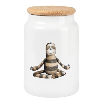 Paresse douce de yoga - Bande dessinée - Art - Fun - Boîte à biscuits avec couvercle en bois - blanc - Devant