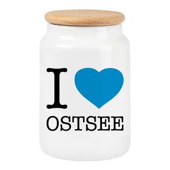 I LOVE OSTSEE - Keksdose mit Holzdeckel - Weiß - Vorne