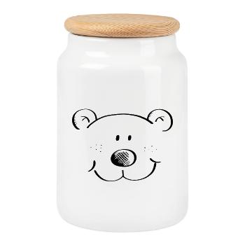 Tête d'Ours - Ours - Ours - Ours en peluche - Grizzly - Boîte à biscuits avec couvercle en bois - blanc - Devant