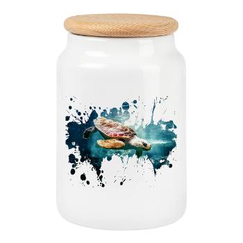 Turtle splash - Cookie Jar with Wooden Lid - white - Front